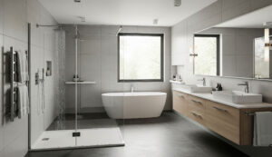 Modernes Badezimmer mit Dusche und Badewanne