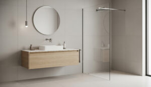 Modernes Badezimmer mit Dusche und Waschbecken