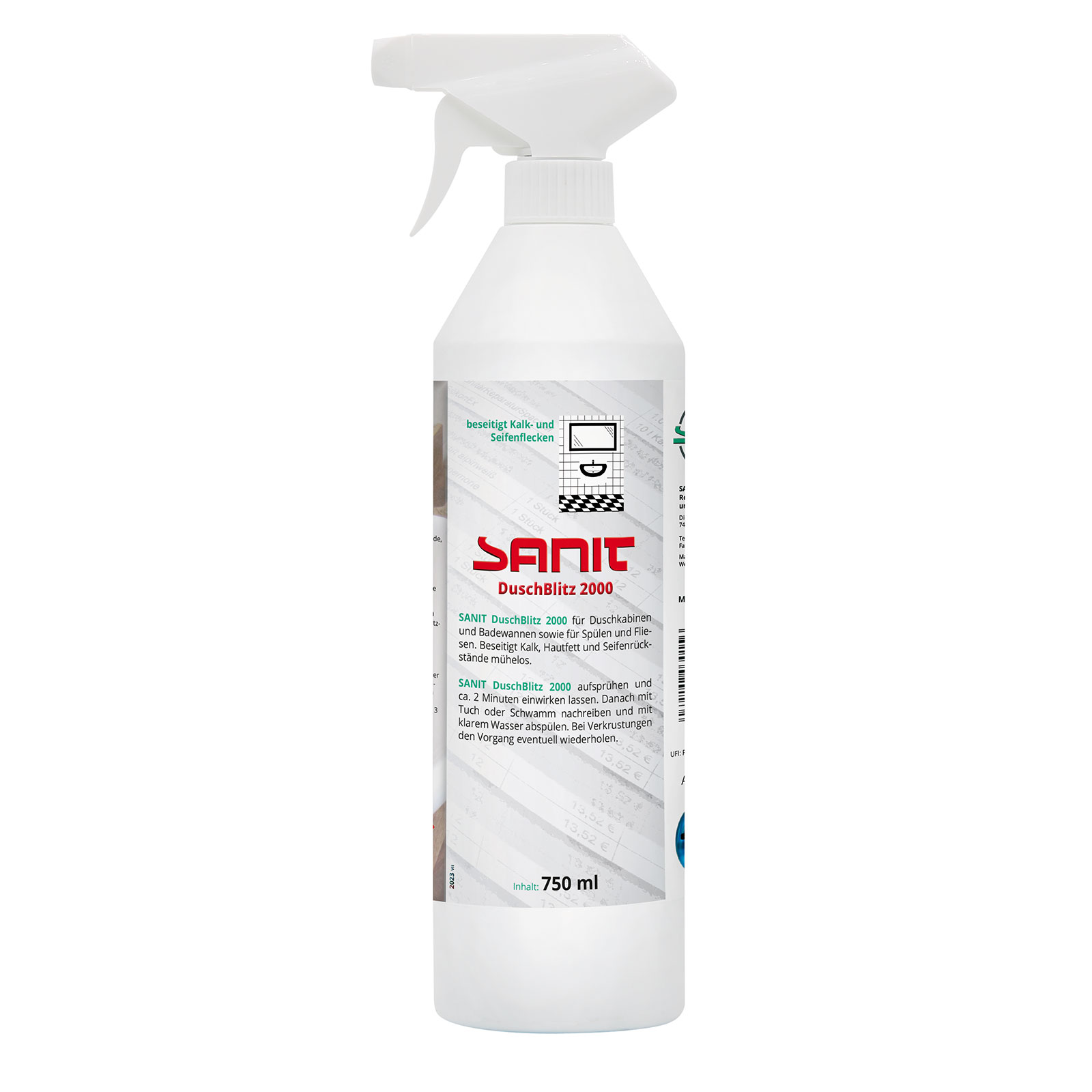 SANIT DuschBlitz 2000 – Reiniger für Glasduschen, 750-ml-Flasche